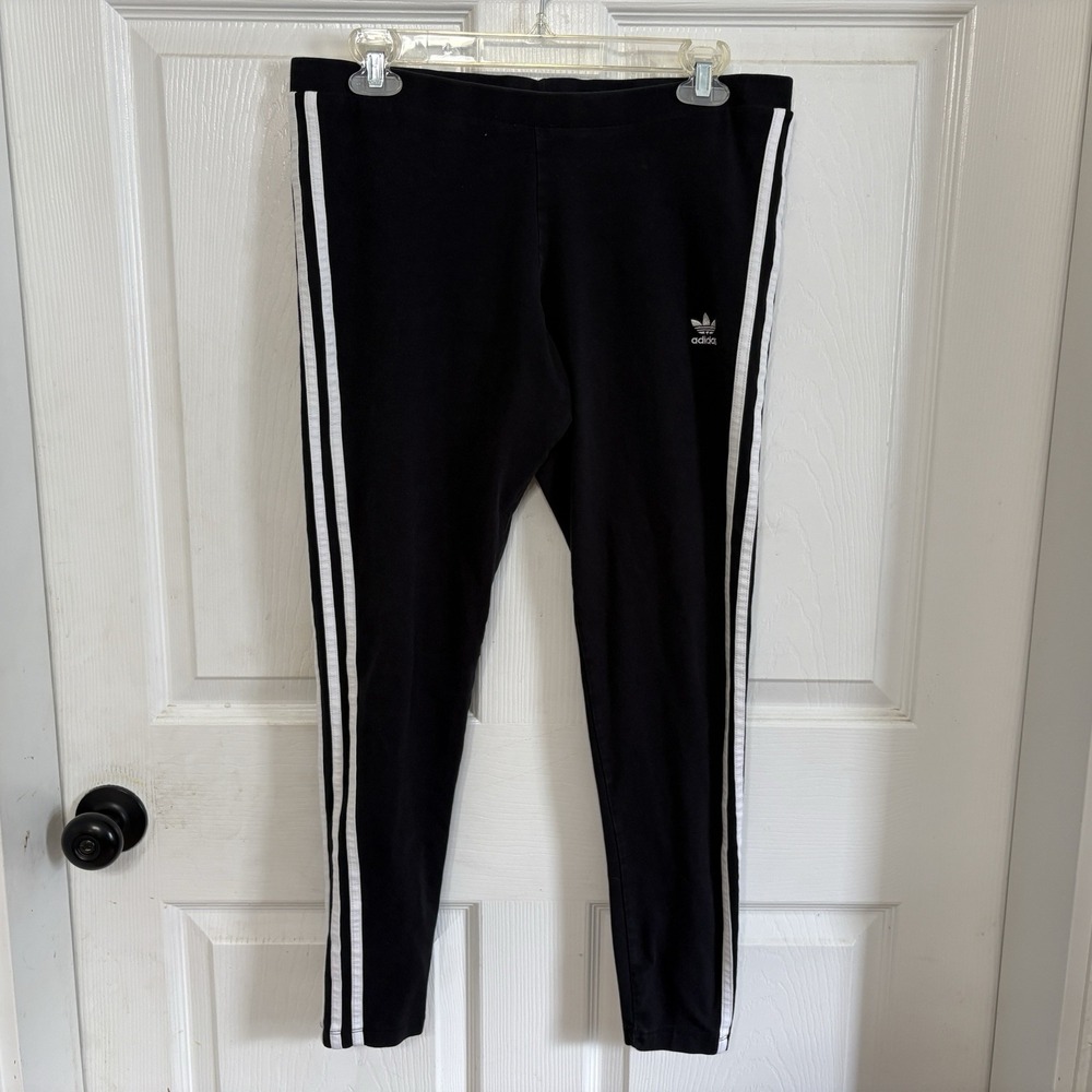 Adidas Originals 3-Stripes Leggings Large Black White Ankle Low/Mid Rise Stretch